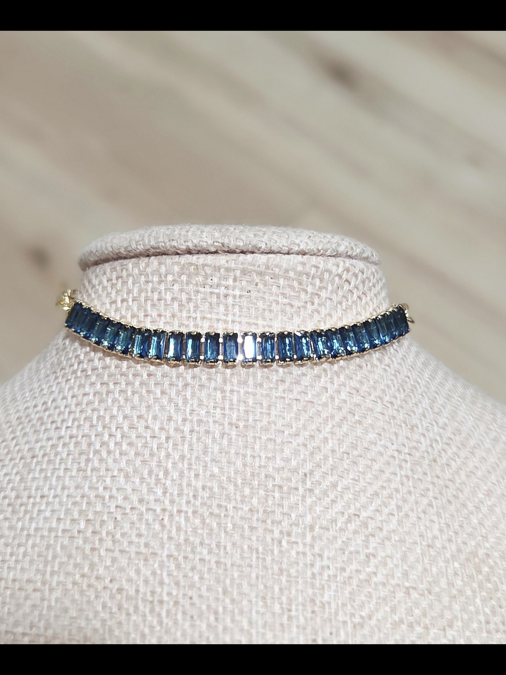 Gold Blue Baguette & Paperclip Tennis  Bracelet
